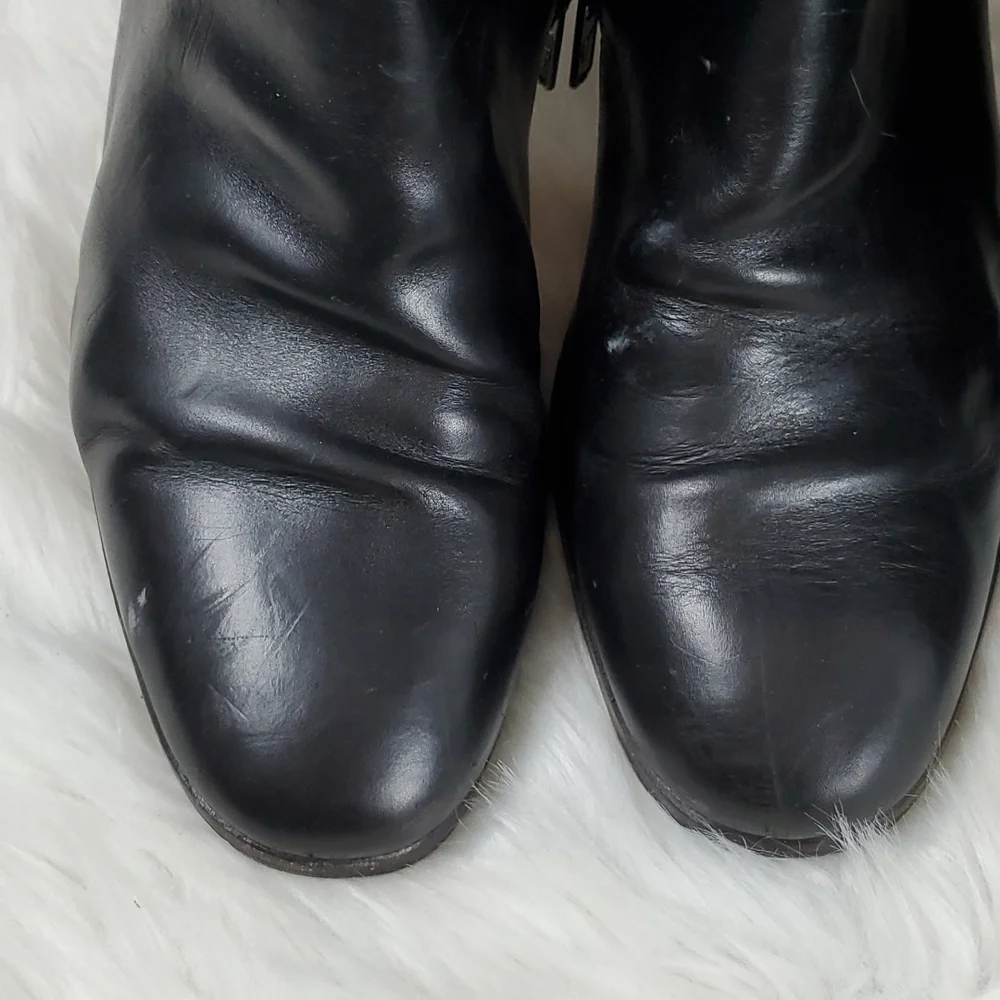 Frye black leather heel high boots women size 10
